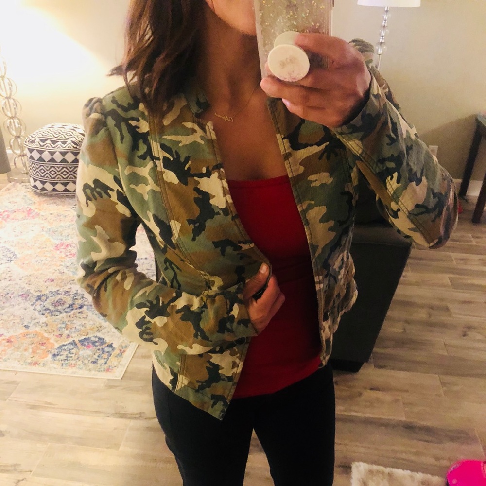 Free People Camo Army Print Military Blazer Sz 4
